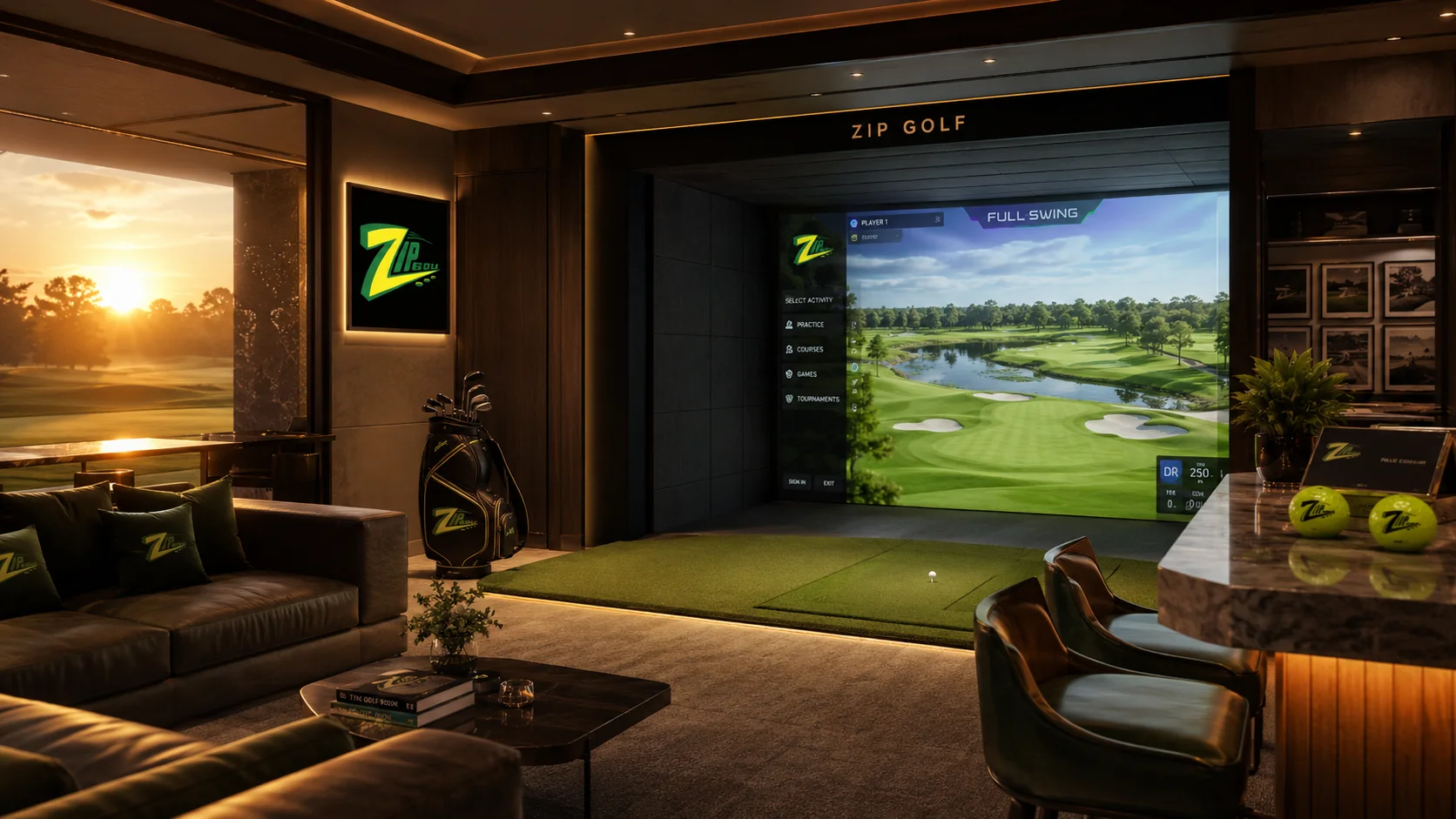 Zip Golf simulator lounge
